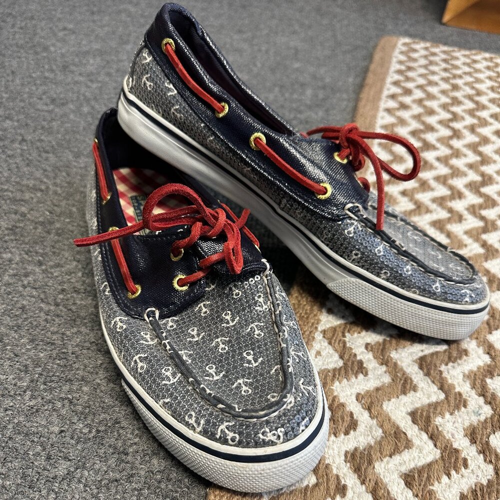 Sperry Top-Sider Womens Boat Shoes Size 8.5M Sequin Anchor‎ Nautical 9688771